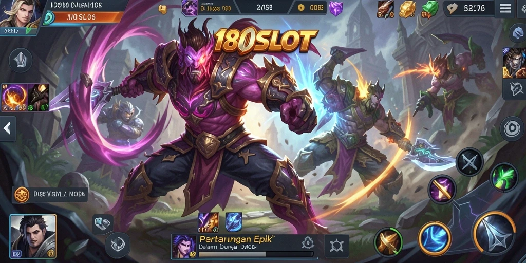 Screenshot gameplay 180SLOT dengan aksi seru di arena pertarungan.