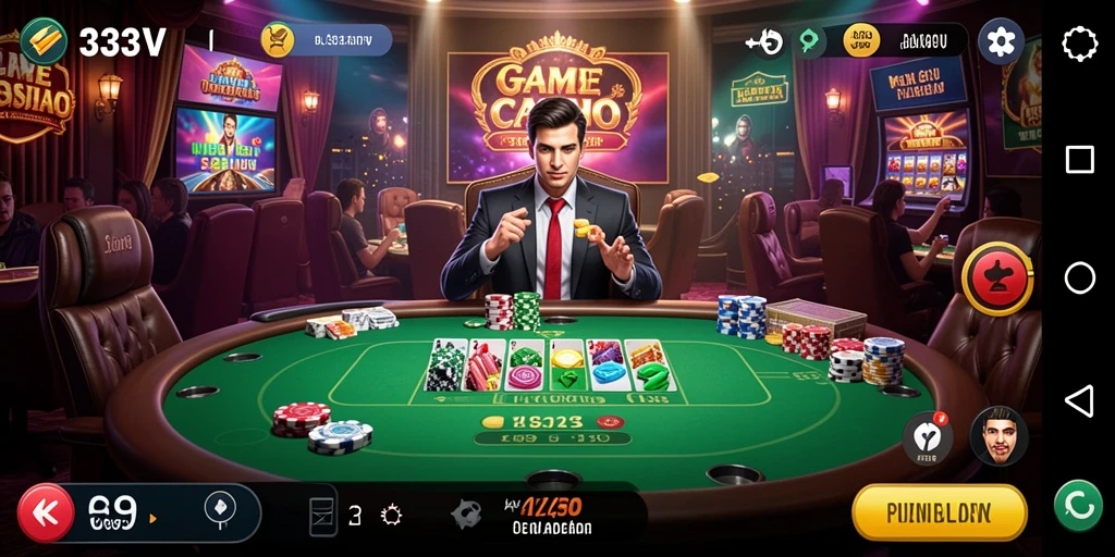Screenshot 333V menampilkan dealer langsung dalam aksi permainan Live Casino.