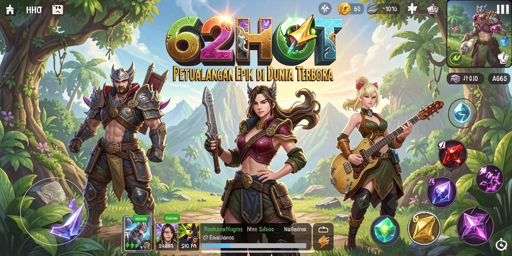 Screenshot gameplay 62HOT menampilkan petualangan di dunia terbuka yang luas.