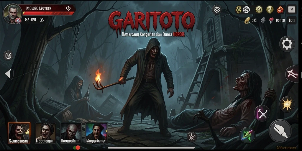 Tampilan gameplay GARITOTO yang menegangkan dalam suasana horor.