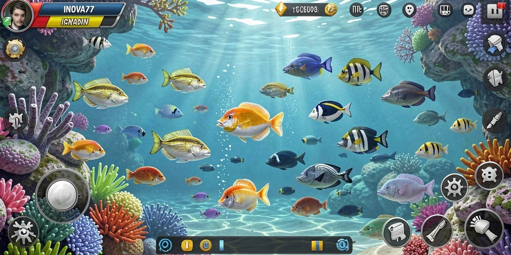 Tampilan gameplay seru dalam permainan Tembak Ikan INOVA77.