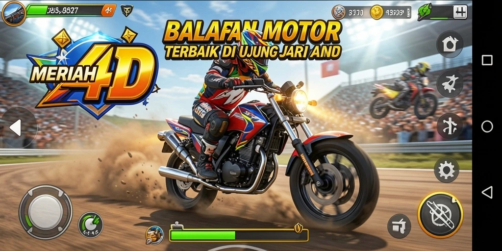Tampilan seru dari gameplay balapan motor di MERIAH4D.