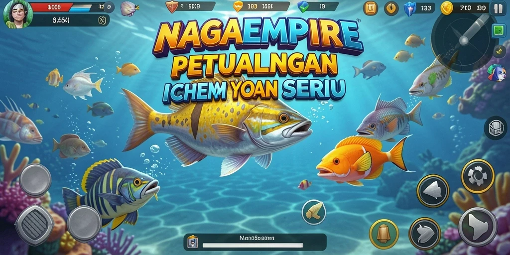 Tampilan gameplay seru dalam NAGAEMPIRE saat menembak ikan.