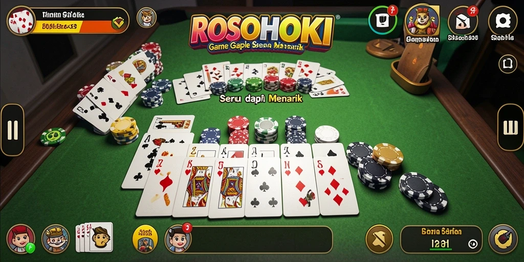 Screenshot gameplay menarik dari ROSOHOKI yang menampilkan suasana bermain gaple.