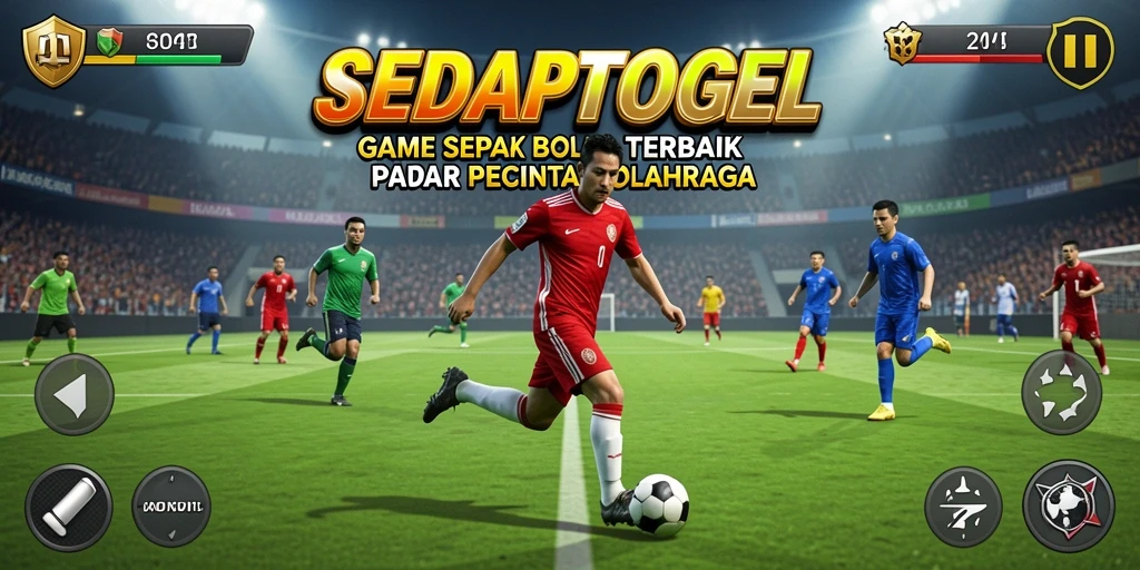 Screenshot SEDAPTOGEL menampilkan aksi seru di lapangan sepak bola.