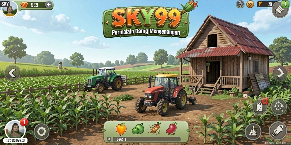 Screenshot gameplay SKY99 dengan aktivitas bertani yang seru.