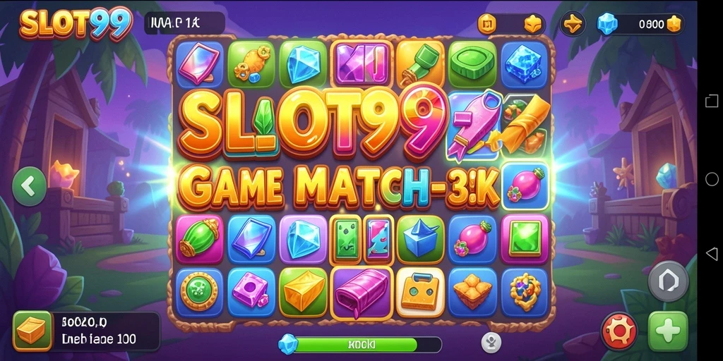 Tampilan menarik permainan Match-3 SLOT99 yang penuh warna.